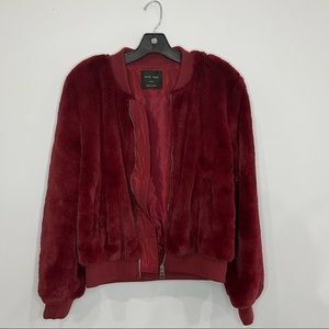 Red faux fur jacket